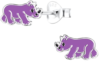 Joy|S - Zilveren neushoorn oorbellen - paars - 8 x 5 mm - kinderoorbellen