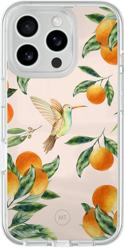 Hybride hoesje geschikt voor iPhone 16 Pro - Tropical fruit - Extra bescherming - Luxe beschermhoes - TPU case - Transparant, Oranje - Mooie Telefoonhoesjes
