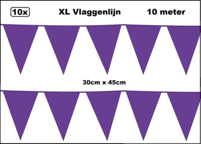100 meter XL Vlaggenlijn paars 30cm x 45cm - 10x vlaggenlijn paars 10 meter - Giga vlaglijn themafeest party festival