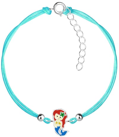 Joy|S - Zilveren zeemeermin bedel armband - mermaid bedel sterling zilver 925 - turquoise blauw koord - th46