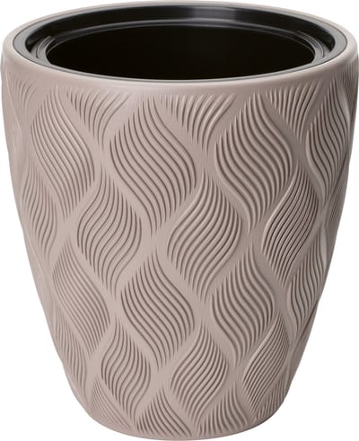 Form Plastic Plantenpot/bloempot Flow - kunststof - beige - D30 x H32 cm - met binnenpot - rond