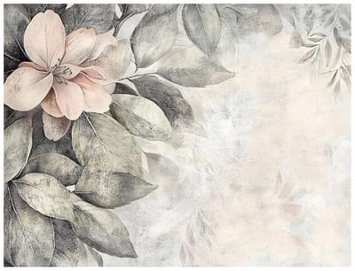 WALLARENA - Fotobehang - 150x105 cm - Vintage bladeren bloemen beton voor slaapkamer woonkamer