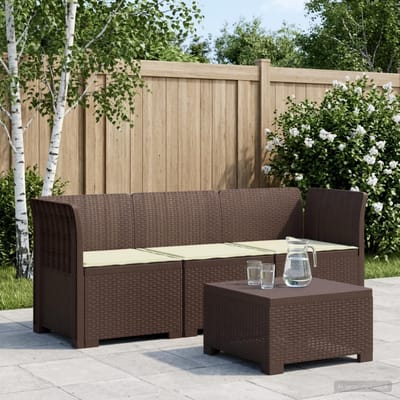vidaXL - 3-Zits - Tu - bank - met - Kussens - Rattan - Look - PP - Bruin