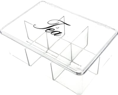 Transparante Theedoos met 6 vakken - 30 x 25 x 8 cm