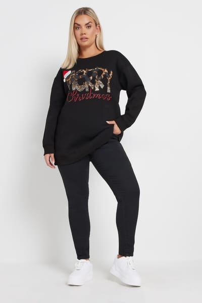 Yours Sweatshirt Met 'Merry Christmas' Slogan Met Pailletten In Zwart Size 50-52