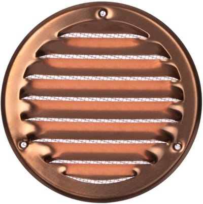 Ronde Ventilatie Rooster 100mm met Inbouwframe en Muggengaas - Koperkleurig Metaal