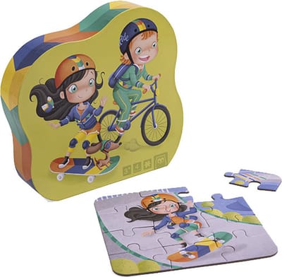 Eurekakids Puzzel 4 in 1 Stunt Kids - Skate en Fietsen - Vier Kinderpuzzels in Stijlvolle Verpakking - 6, 9, 12 en 16 Stukjes
