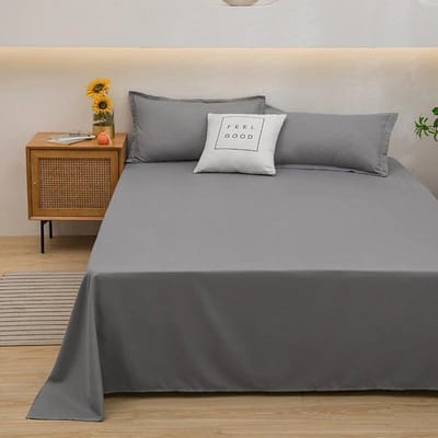 Gewassen Katoen Plat Laken Effen Bedovertrek Eenpersoons Tweepersoons Queen King Size Hoeslaken Bedlinnen Zachte Sprei (Kussensloop Kan Bestellen) King 250x230cm