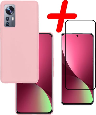 Hoesje Met Screenprotector - Geschikt voor Xiaomi 12 - Sterk & Shockproof - Back Cover - Siliconen Case - Telefoon Hoes - Roze
