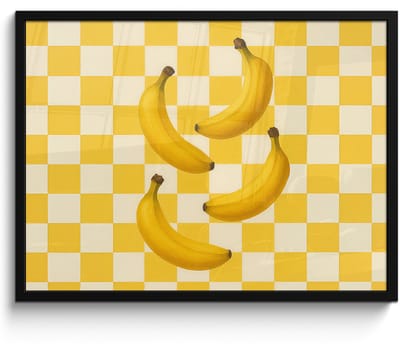 Poster in lijst - Fotolijst 70x50 cm - Posters - Bananen - Geel - Geblokt - Posterlijst zwart - Decoratie - Wanddecoratie woonkamer - Muurdecoratie slaapkamer