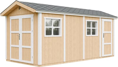 Timbela M915C-HARVEST HONEY - LP SmartSide Tuinhuis op houtbasis - 11,47 m² - 530x250xH252 cm - met vloer en verf