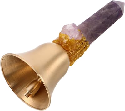 Decoratieve Handbel - Kristallen Bel - Meditatie Ritueel - Natuurlijk Handvat - 11.5 cm Hoog - Paars