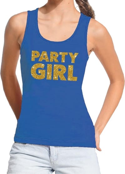 Party Girl gouden tekst tanktop / mouwloos shirt blauw dames - dames singlet Party Girl S
