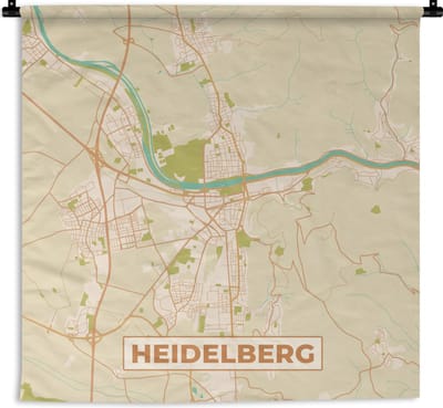 Wandkleed - Wanddoek - Plattegrond - Heidelberg - Kaart - Stadskaart - Vintage - 180x180 cm - Wandtapijt