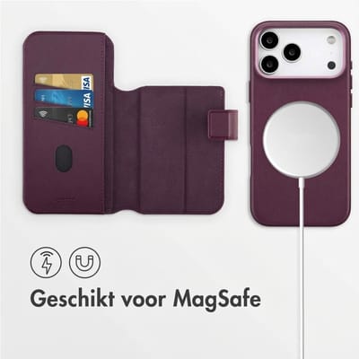 Accezz Hoesje - Geschikt voor Apple iPhone 17 Pro Max - Leather Bookcase 2-in-1 geschikt voor MagSafe - Heath Purple
