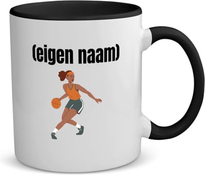 Akyol - basketbal vrouw met eigen naam koffiemok - theemok - zwart - Basketbal - iemand die op basketbal zit - sport - verjaardag cadeau - kado - geschenk - 350 ML inhoud