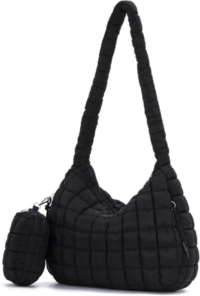 Grote Buffer Tas voor Dames, Gevoerde Schoudertas, Dikke Crossbody Tas met Ritsvak voor Essentials