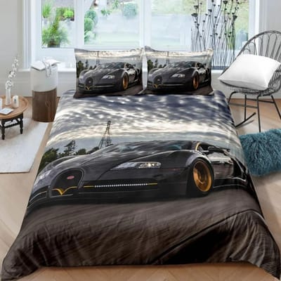 Luxe Sportwagen Beddengoedset Zwart Wit Racefiets Beddengoed Polyester Dekbedovertrek met Kussensloop voor Tieners EU SuperKing 260x220