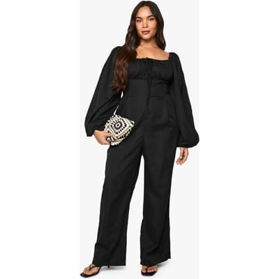 boohoo Dames PLUS MILKMAID JUMPSUIT MET LANGE MOUWEN | Black | Maat: 26