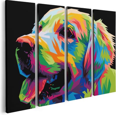 Artaza Canvas Schilderij Vierluik Kleurrijke Hond - Abstract - 80x60 - Foto Op Canvas - Canvas Print