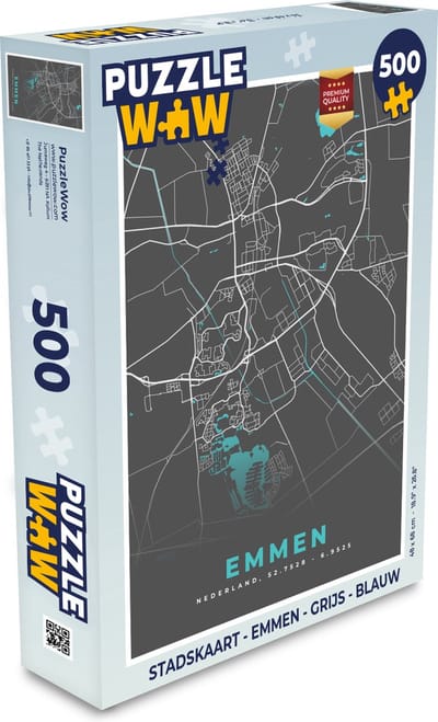 Puzzel Stadskaart - Emmen - Grijs - Blauw - Legpuzzel - Puzzel 500 stukjes - Plattegrond