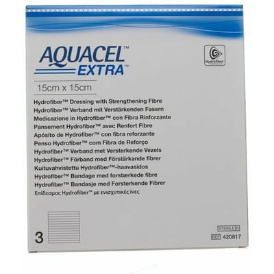 Aquacel Extra Verb Hydrofiber+versterk. 15x15cm 3