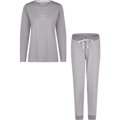 By Louise Dames Pyjama Set Lang Jersey Katoen Grijs Gestreept - Maat S