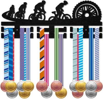 Allecto - Fietsmedaillehouder - Medaille-organizer - Houten wandhouder - Zwart - Decoratie voor sportmedailles - Geschikt voor hobbyisten - 40x15 cm