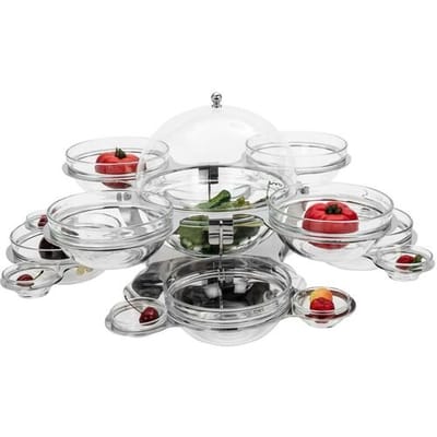 GGM Gastro Etagerie/ Buffetständer - rotierend - Edelstahl - inkl. 17 Glasschalen - rund Zwart / Zilver / Transparant
