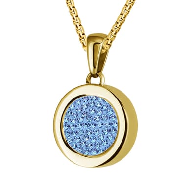 Quiges 12mm Mini Munt Hanger Verguld RVS Schroefsysteem Glans met Zirkonia Blauw Munt en Anker Ketting 42-46cm