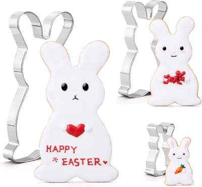 3 Pcs Biscuit Cutters Rabbits - Stainless Steel Cookie Mold - Pastry Cutter voor Pasen Thema