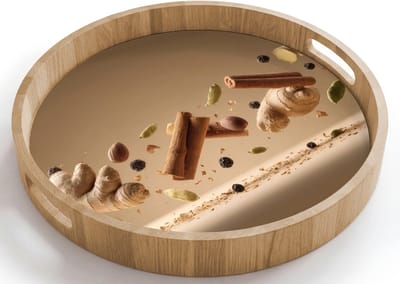 Dienblad rond 40x40 cm - Schootdienblad hout - Specerijen - Zweven dynamisch - Geurassociaties - Borrelplank rechthoek - Plateau houten dienbladen