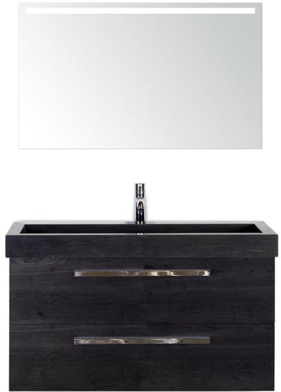 Seville Badmeubelset 100 cm - Black Oak - Wastafel Lucca 1 Kraangat met Sence Spiegel