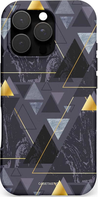 Casetastic hoesje geschikt voor Apple iPhone 16 Pro - MagSafe - Dubbellaagse bescherming - Zwart Goudpatroon - Fashion Case - Donkergrijs Grijs