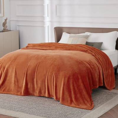 fleecedeken, warme zachte deken, kleine bankdeken, bankdeken, woon- en knuffeldekens, 230 x 270 cm, Oranje kleur