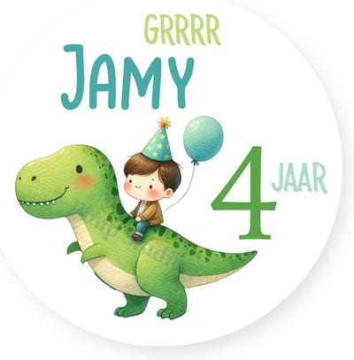 25x Traktatie Stickers Dino Temmer - Met Naam en Leeftijd - Gepersonaliseerd - Sluitstickers - Kinderfeest Traktatie - Uitdelen - Uitdeeltraktatie - Traktatiestickers Pimp Studio