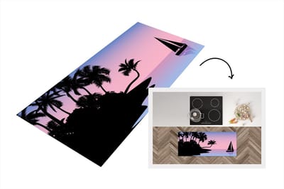 Keukenloper - Loper keuken - Boot - Palmboom - Zomer - Nacht - 120x50 cm - Keukenloper vinyl