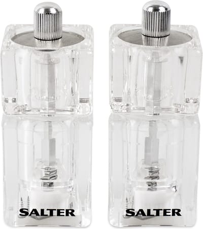 Salter 7605 CLXR Mini Salt & Pepper Grinder Set – Compact Navulbare Molenset, Draai Om Te Malen, Keramisch Mechanisme, Instelbare Fijne tot Grove Maalstand, 16g Zeezout/7g Peperkorrels
