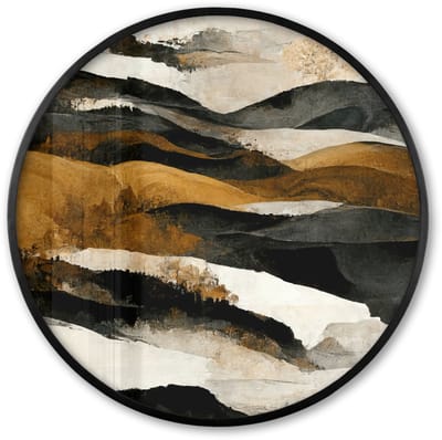 Poster in lijst Rond - Fotolijst 60x60 cm - Posters - Kunst - Landschap - Bergen - Zwart - Wit - Beige - Ronde posterlijst zwart - Decoratie - Wanddecoratie woonkamer - Muurdecoratie slaapkamer