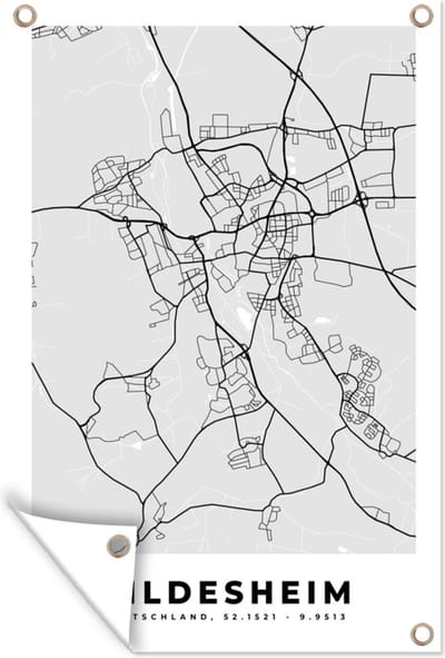 Muurdecoratie Kaart - Stadskaart - Duitsland - Hildesheim - Plattegrond - 120x180 cm - Tuinposter - Tuindoek