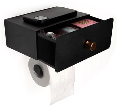 Unyqoos ® Stijlvolle Toilettenpapierhouder zonder Boren met Opberglade voor Badkameraccessoires - Zwart Design