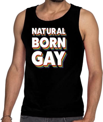 Natural born gay tanktop/mouwloos shirt - zwart 3D regenboog singlet heren - gay pride S