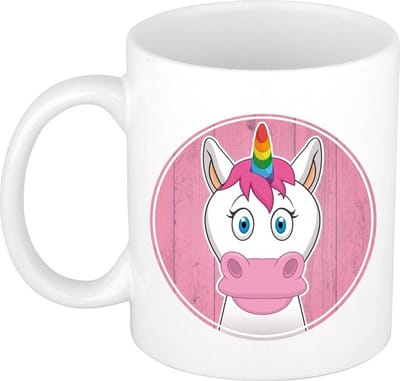 Eenhoorn mok - wit - keramiek - 300 ml - kinder beker eenhoorn