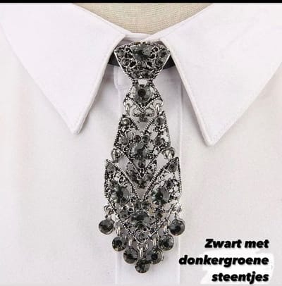 Stropdas Stras steentjes kort - Dames Stropdas Zwart met groene stras steentjes - Korte stropdas Stras