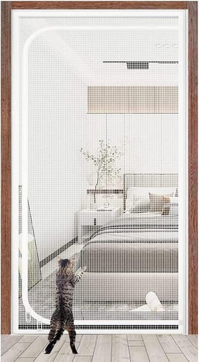 Hordeur met Rits - Insectendeur Vliegenhor - Frisse Lucht Binnen - Versterkt Staalmat Materiaal - 90 x 210 cm - Wit