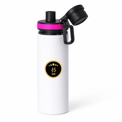 Hacebo® - 45 jaar waterfles met draaidop roze - iemand die 45 jaar is geworden of 45 jaar lang een relatie hebben of getrouwd zijn - verjaardagscadeau - verjaardag - cadeau - kado - geschenk - gift - relatie - water fles - 850ML