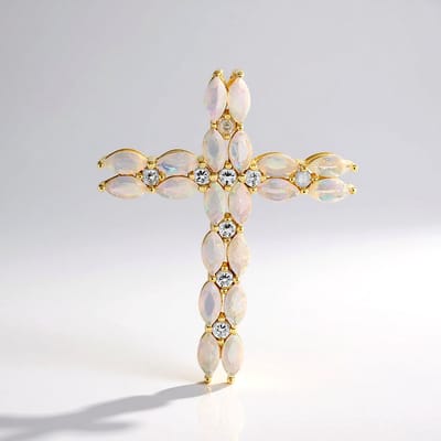 Cavill - Zilveren Hanger 925 Sterling Zilver Verguld - 20x Welo Opalen 1,645 ct Marquise & 9x Zirkoon 0,368 ct Rond - Elegante Kruis