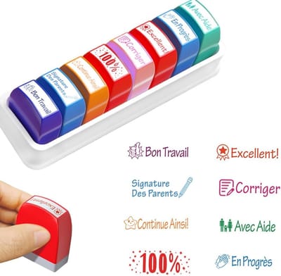 Stempel set - Kinderstempels - Onderwijs en creativiteit - Met doos - 8 stuks - Meerdere kleuren