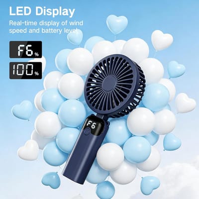 Handventilator, USB oplaadbare draagbare mini-handventilator met 6 snelheden, werkt op een 1200mAh-batterij, opvouwbare bureauventilator met LED-display voor thuis, kantoor, reizen en buitengebruik, zomercadeau (blauw)
