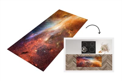 Keukenloper - Loper keuken - Ruimte - Sterren - Oranje - 120x50 cm - Keukenloper vinyl